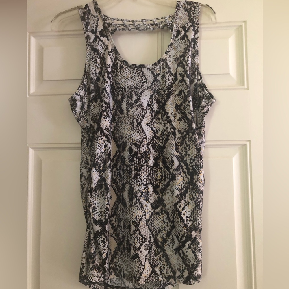 INC International Concepts Snake Print Fitted Cutout Sleeveless Top Size Large